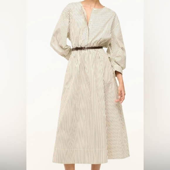 STAUD Cafu Dress Ivory/Dark Oak Micro Stripe Size Small - Picture 1 of 8